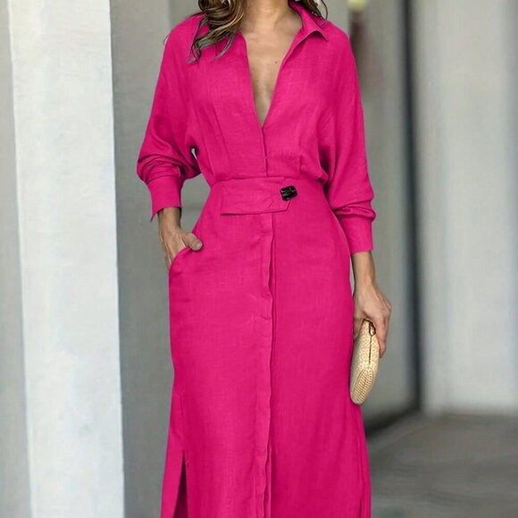 Dresses & Skirts - Hot Pink Elegant Women's Batwing Sleeve Dress With Hidden Pockets